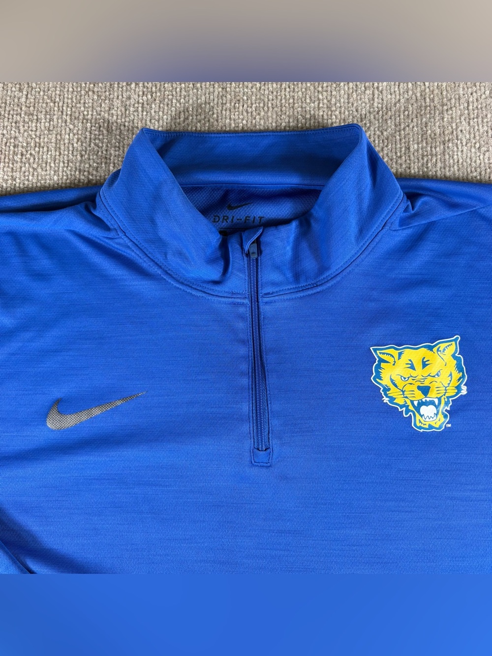 Fort Valley State Nike DriFit Mens XL Blue Pullover 1/4 Zip yelllow WildCat logo - Picture 3 of 9